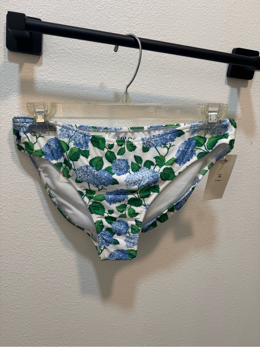 Ralph Lauren White Bikini Bottoms with Blue Hydrangea Print